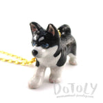 3D Porcelain Siberian Husky Puppy Shaped Ceramic Pendant Necklace