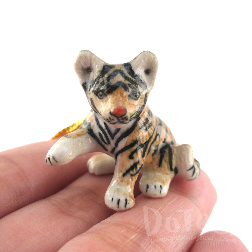 3D Porcelain Siberian Tiger Cub Shaped Ceramic Pendant Necklace