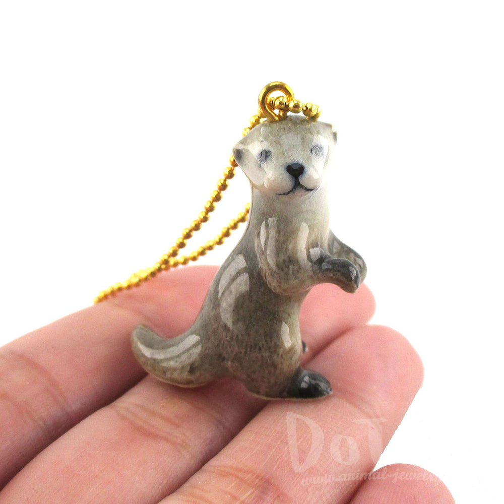 3D Porcelain Standing Otter Shaped Ceramic Pendant Necklace