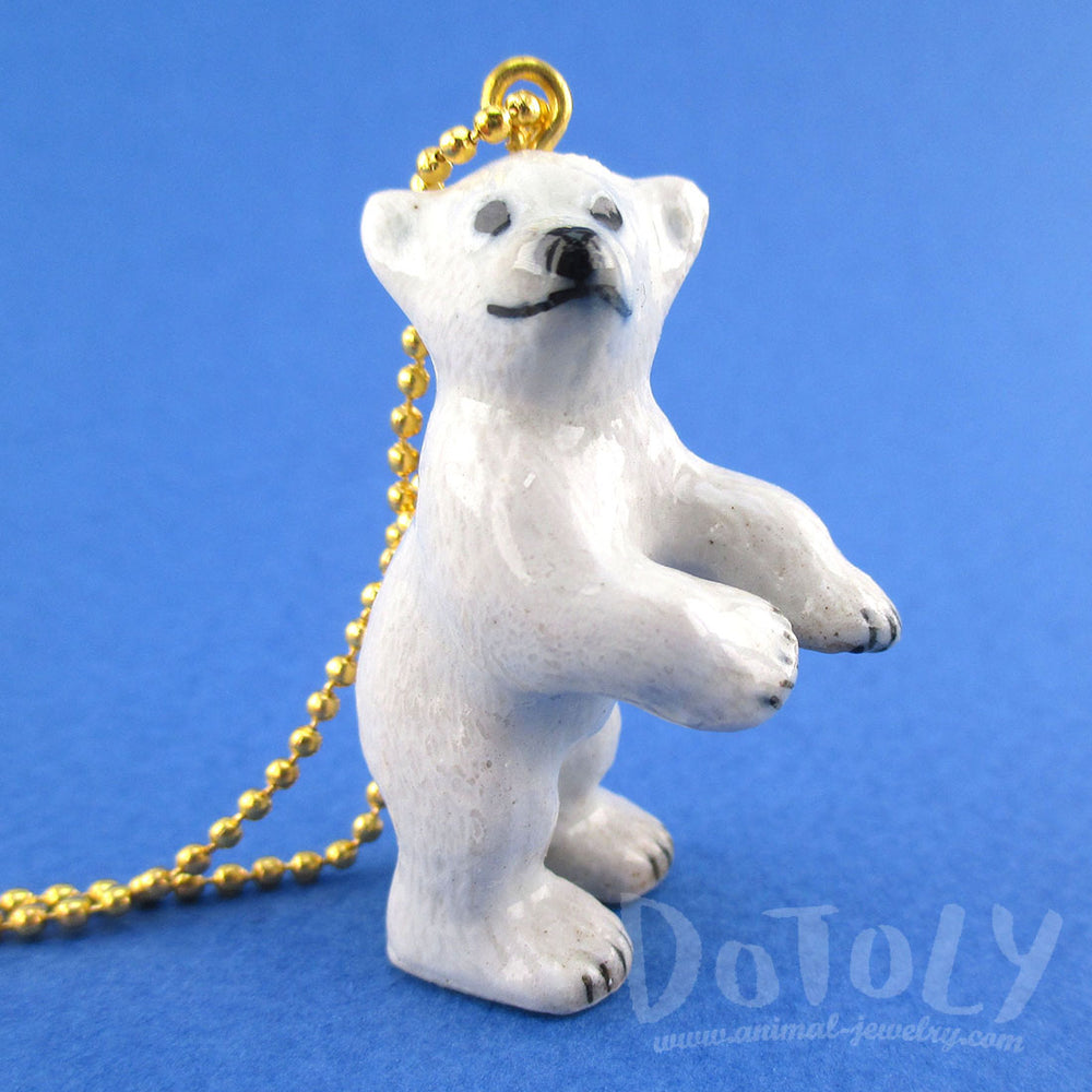3D Porcelain Standing Polar Bear Cub Shaped Ceramic Pendant Necklace