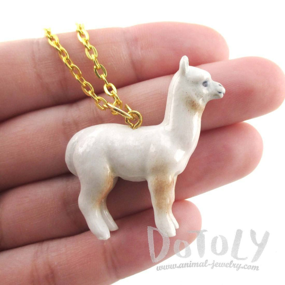 3D Porcelain White Alpaca Llama Shaped Ceramic Pendant Necklace