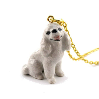 3D Porcelain White Toy Poodle Shaped Ceramic Pendant Necklace | DOTOLY