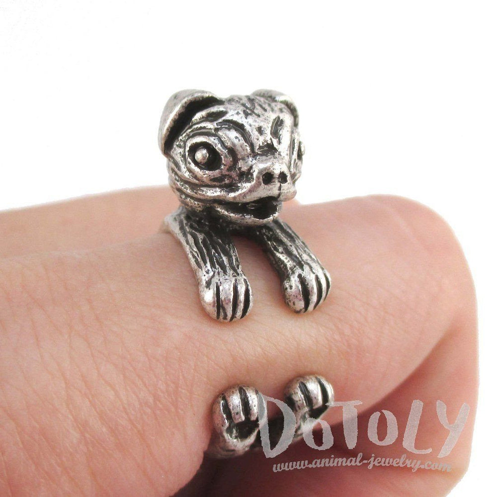 3D Pug Puppy Shaped Ring in Silver for Dog Lovers | SALE | DOTOLY
