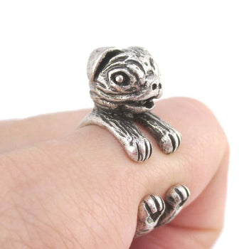 3D Pug Puppy Shaped Ring in Silver for Dog Lovers | SALE | DOTOLY