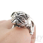 3D Pug Puppy Dog Shaped Adjustable Animal Ring in Silver | DOTOLY