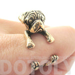 3D Pug Puppy Dog Shaped Animal Wrap Around Ring in Shiny Gold | Sizes 4 to 8.5 | DOTOLY