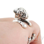 3D Pug Puppy Dog Shaped Animal Wrap Ring in 925 Sterling Silver | Sizes 4 to 8.5 | DOTOLY