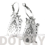 3D Racoon Shaped Animal Dangle Hoop Earrings in Silver | Animal Jewelry | DOTOLY