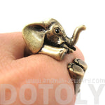 3D Realistic Baby Elephant Animal Wrap Around Ring in Brass | US Sizes 5 to 8.5 | DOTOLY