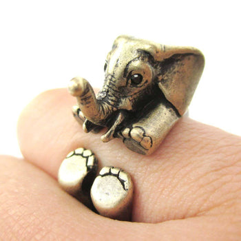 3D Realistic Baby Elephant Animal Wrap Around Ring in Brass | US Sizes 5 to 8.5 | DOTOLY