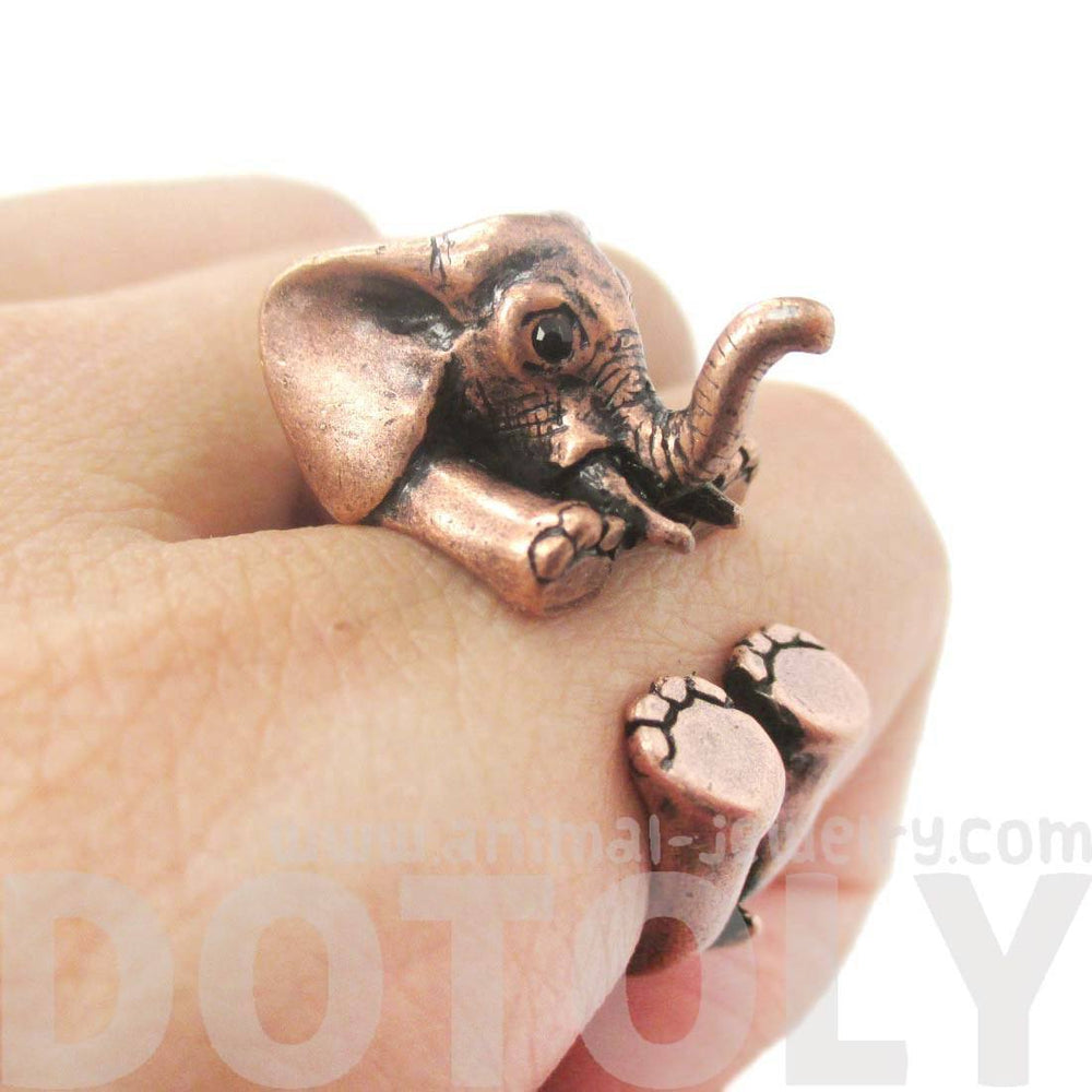 3D Realistic Baby Elephant Animal Wrap Around Ring in Copper | US Sizes 5 to 8.5 | DOTOLY