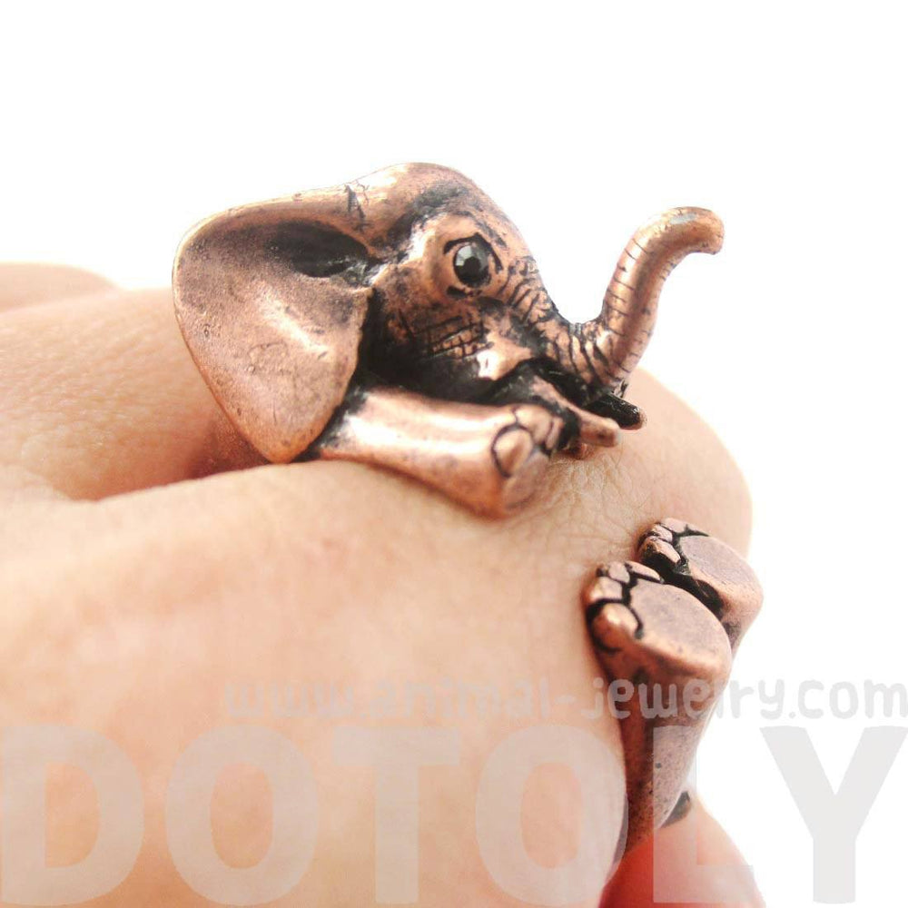 3D Realistic Baby Elephant Animal Wrap Around Ring in Copper | US Sizes 5 to 8.5 | DOTOLY