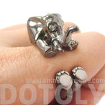 3D Realistic Baby Elephant Animal Wrap Around Ring in Gunmetal Silver | US Sizes 5 to 8.5 | DOTOLY