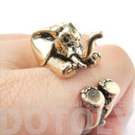 3D Realistic Baby Elephant Animal Wrap Around Ring in Shiny Gold | US Sizes 5 to 8.5 | DOTOLY