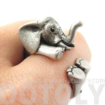 3D Realistic Baby Elephant Animal Wrap Around Ring in Silver | US Sizes 5 to 8.5 | DOTOLY