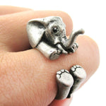 3D Realistic Baby Elephant Animal Wrap Around Ring in Silver | US Sizes 5 to 8.5 | DOTOLY