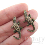 3D Realistic Crocodile Alligator Shaped Stud Earrings in Brass with Rhinestones | DOTOLY