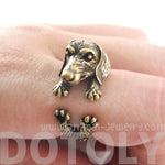 3D Realistic Dachshund Puppy Sausage Dog Shaped Animal Wrap Ring in Brass | US Sizes 5 to 8 | DOTOLY