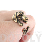 3D Realistic Dachshund Puppy Sausage Dog Shaped Animal Wrap Ring in Brass | US Sizes 5 to 8 | DOTOLY