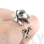 3D Realistic Dachshund Puppy Sausage Dog Shaped Animal Wrap Ring in Silver | US Sizes 5 to 8 | DOTOLY