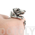 3D Realistic Dachshund Puppy Sausage Dog Shaped Animal Wrap Ring in Silver | US Sizes 5 to 8 | DOTOLY