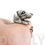 3D Realistic Dachshund Puppy Sausage Dog Shaped Animal Wrap Ring in Silver | US Sizes 5 to 8 | DOTOLY