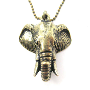 3D Realistic Elephant Head Animal Pendant Necklace in Brass | DOTOLY