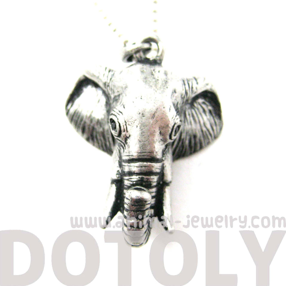 3D Realistic Elephant Head Animal Pendant Necklace in Silver | DOTOLY