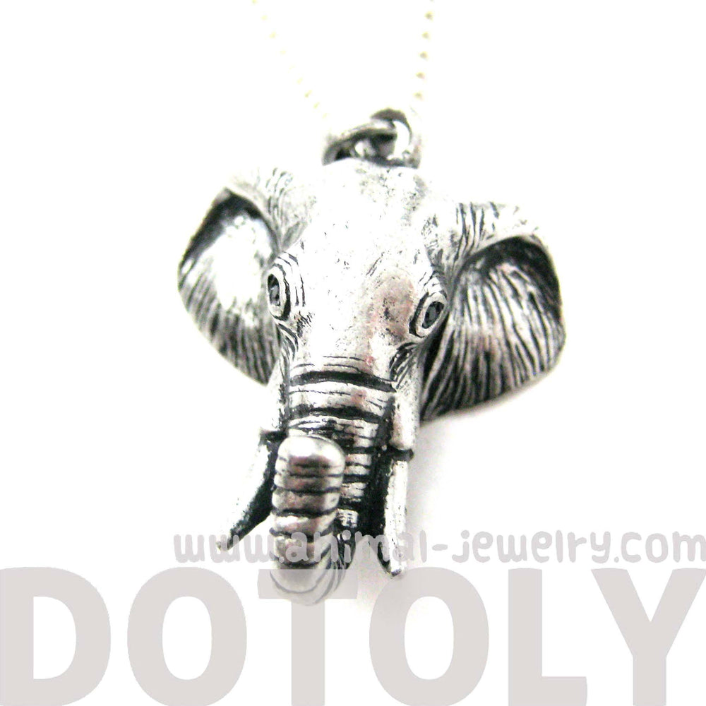 3D Realistic Elephant Head Animal Pendant Necklace in Silver | DOTOLY