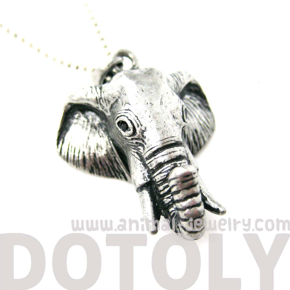 3D Realistic Elephant Head Animal Pendant Necklace in Silver | DOTOLY
