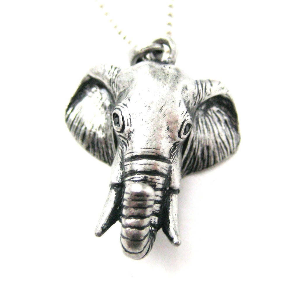 3D Realistic Elephant Head Animal Pendant Necklace in Silver DOTOLY