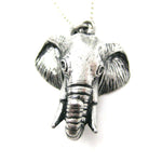 3D Realistic Elephant Head Animal Pendant Necklace in Silver | DOTOLY
