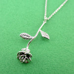 3D Realistic Floral Miniature Rose Shaped Pendant Necklace in Silver