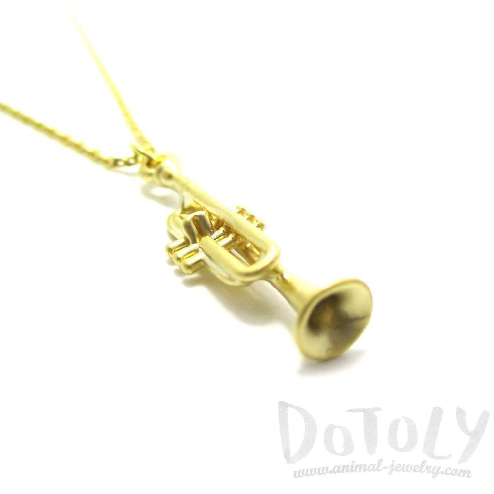 3D Realistic Musical Instrument Trumpet Shaped Pendant Necklace in Gold | DOTOLY
