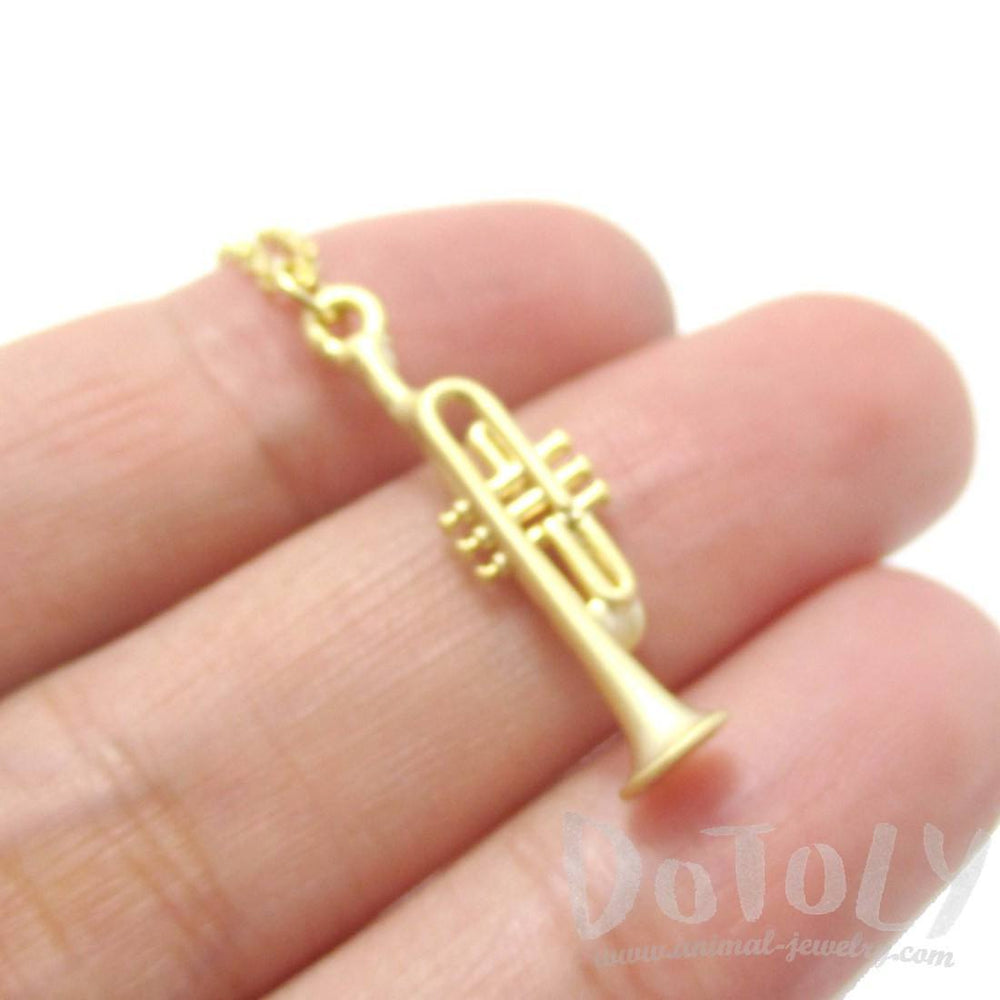 3D Realistic Musical Instrument Trumpet Shaped Pendant Necklace in Gold | DOTOLY