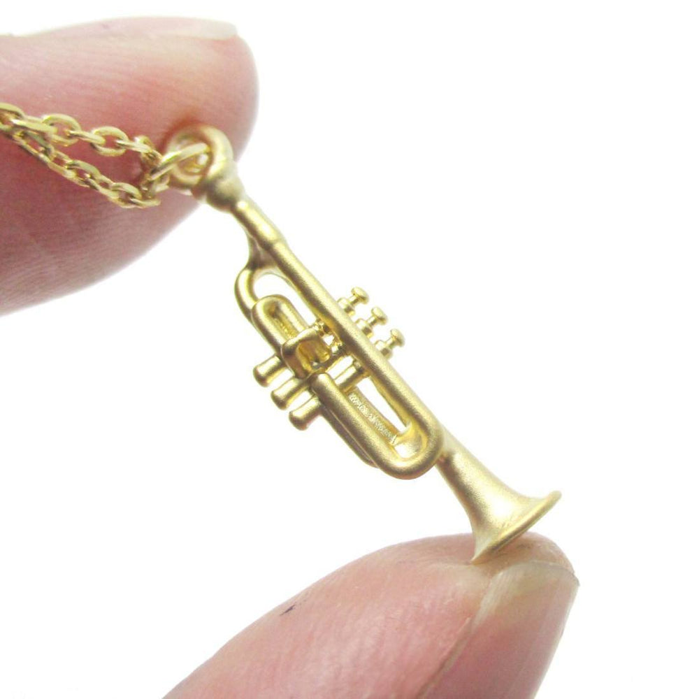 3D Realistic Musical Instrument Trumpet Shaped Pendant Necklace in Gold | DOTOLY