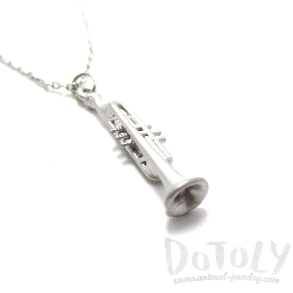 3D Realistic Musical Instrument Trumpet Shaped Pendant Necklace in Silver | DOTOLY