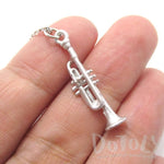 3D Realistic Musical Instrument Trumpet Shaped Pendant Necklace in Silver | DOTOLY