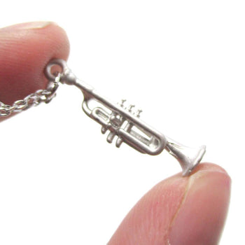 3D Realistic Musical Instrument Trumpet Shaped Pendant Necklace in Silver | DOTOLY