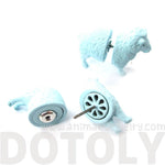 3D Realistic Sheep Shaped Two Part Front Back Stud Earrings in Blue | DOTOLY | DOTOLY
