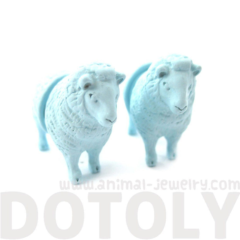 3D Realistic Sheep Shaped Two Part Front Back Stud Earrings in Blue | DOTOLY | DOTOLY