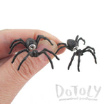 3D Spider Tarantula Bug Shaped Front and Back Stud Earrings in Black