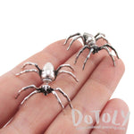 3D Spider Tarantulas Bug Shaped Front and Back Stud Earrings in Silver