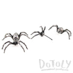 3D Spider Tarantulas Bug Shaped Front and Back Stud Earrings in Silver