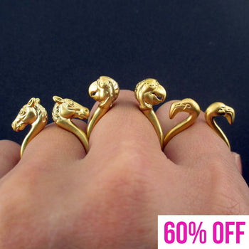 Spirit Animal Rings in the Shape of Flamingo Parrot and Horse in Gold