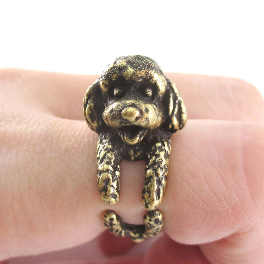 3D Realistic Toy Poodle Puppy Dog Shaped Animal Wrap Ring in Brass | US Sizes 5 to 8 | DOTOLY