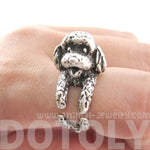 3D Realistic Toy Poodle Puppy Dog Shaped Animal Wrap Ring in Silver | US Sizes 5 to 8 | DOTOLY