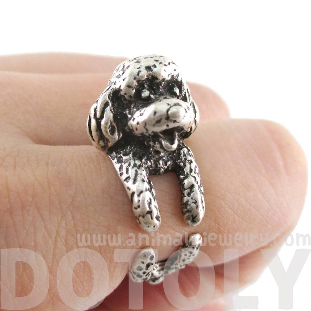 3D Realistic Toy Poodle Puppy Dog Shaped Animal Wrap Ring in Silver | US Sizes 5 to 8 | DOTOLY