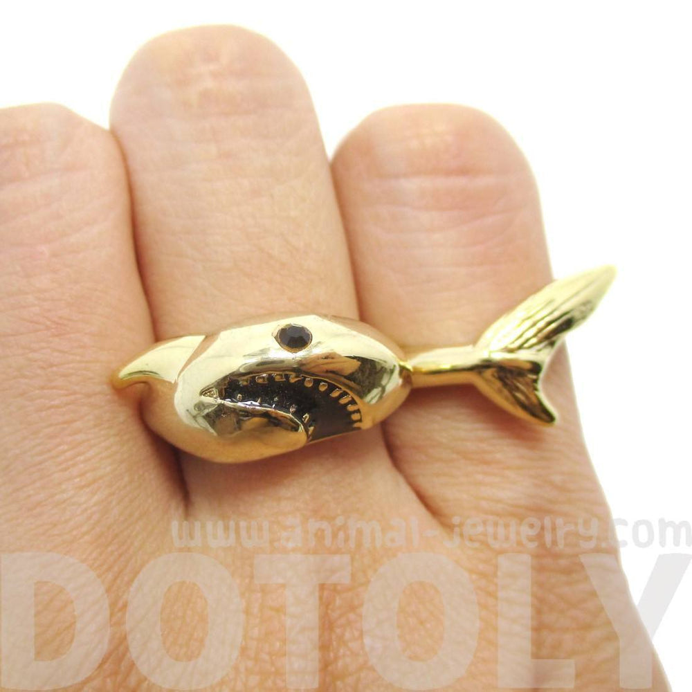3D Shark Shaped Sea Animal Wrap Around Ring in Gold | DOTOLY | DOTOLY