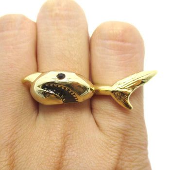 3D Shark Shaped Sea Animal Wrap Around Ring in Gold | DOTOLY | DOTOLY